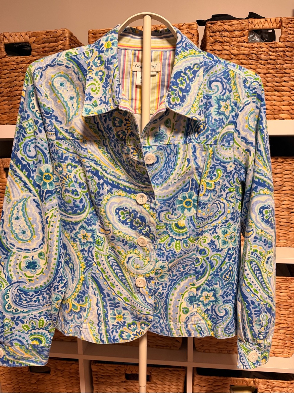 Goldwater Creek Blue Paisley Button-Front Women's Jacket